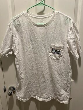 RVCA White Short Sleeve Pocket Tee with Logo Patch